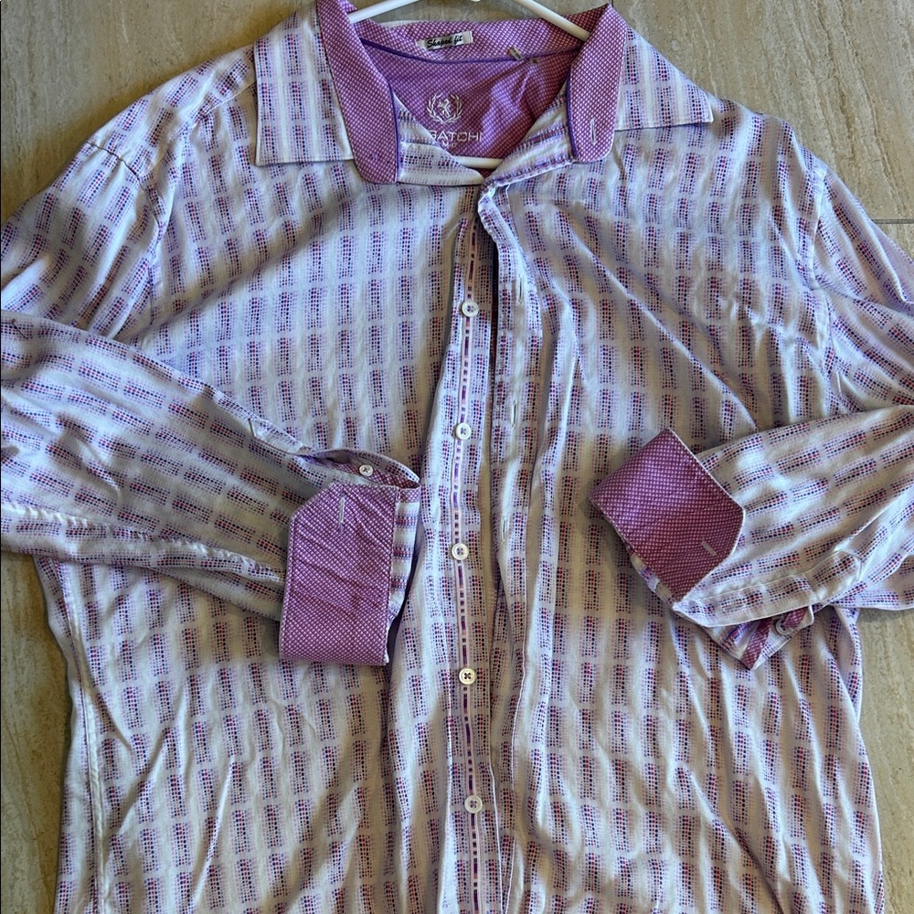Bugatchi  Purple Patterned Dress Shirt size XL